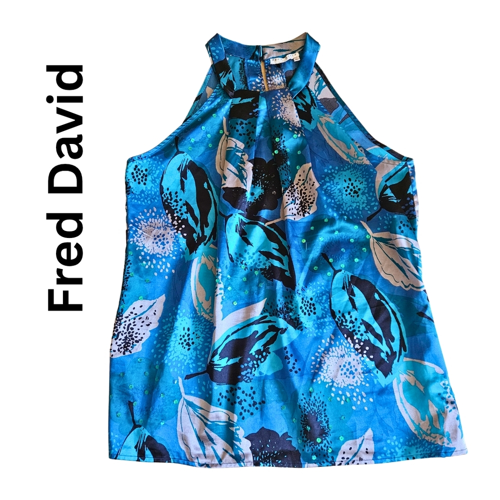 💙Fred David Turquoise Floral Halter Blouse
